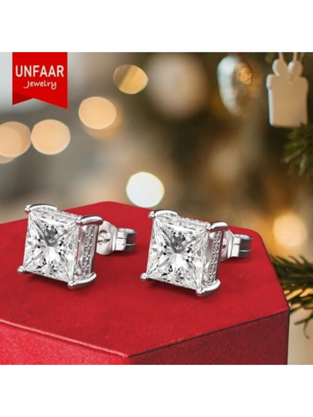 Elegant Princess Cut Cubic Zirconia Diamond Stud Earrings for Men - Perfect - Picture 2 of 6